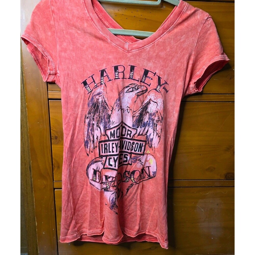 NWT Y2k Harley Davidson T Shirt Size XS Red Eagle Distressed Rhinestone Moto